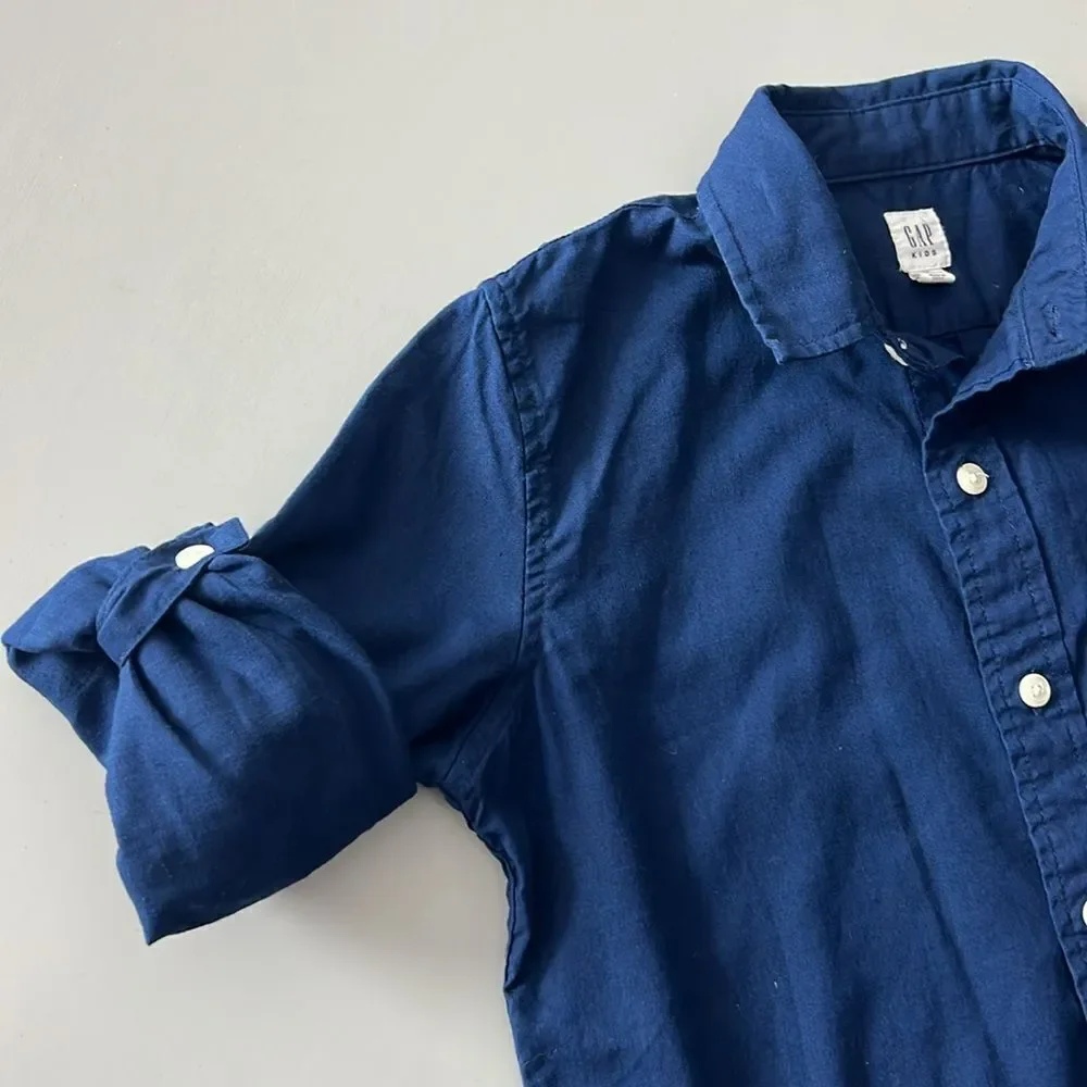 GAP Blue Button Down Shirt Long Sleeve Linen Cotton Blend